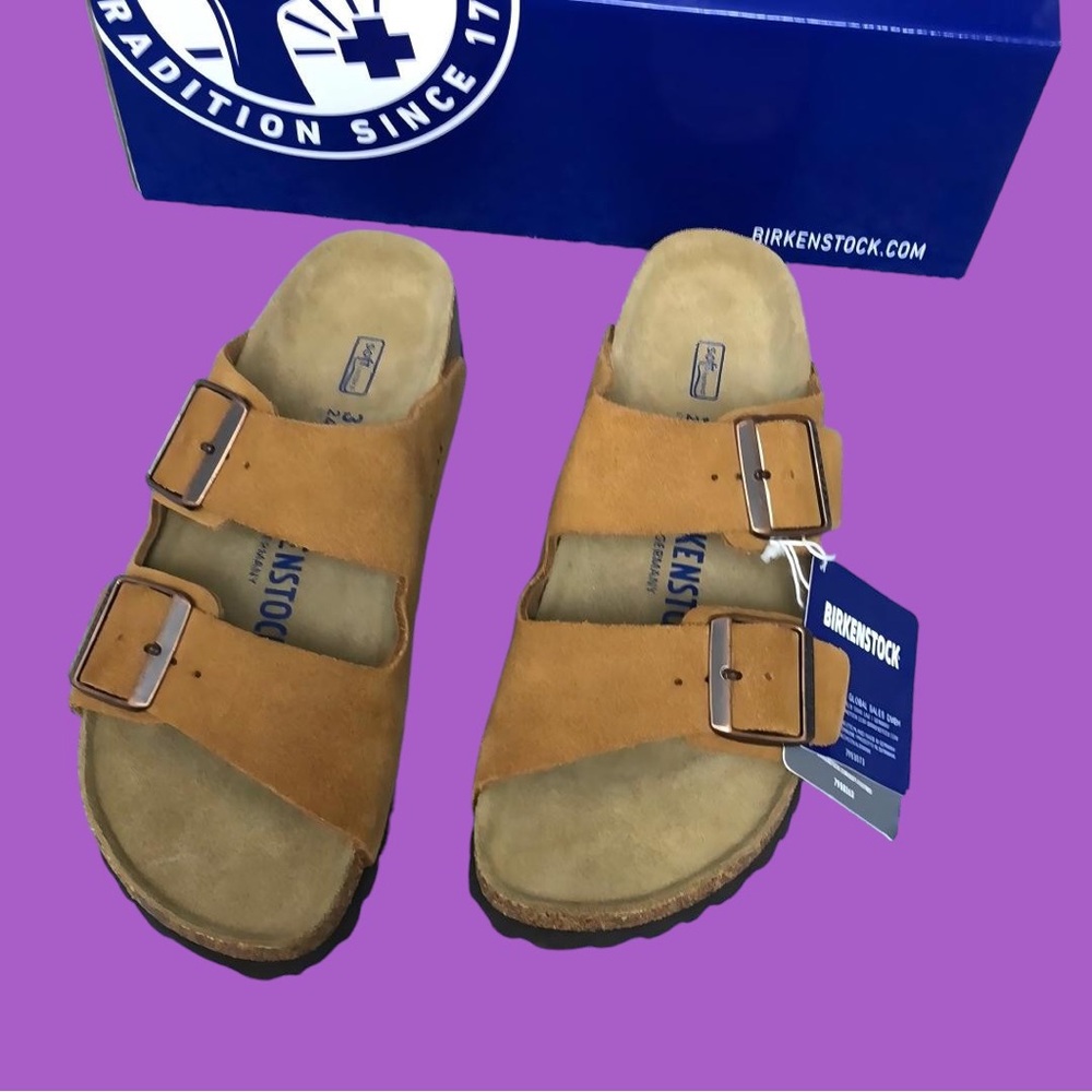 Birkenstock Arizona Mink Suede Sandals - Narrow Fit